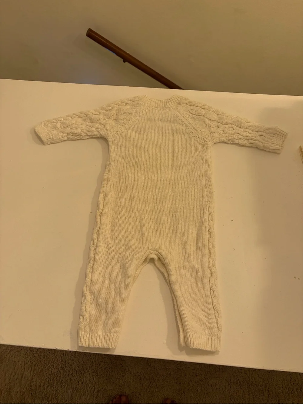 Hope & Henry Baby 100% Organic Cotton Cable Knit Romper Ivory 3-6M